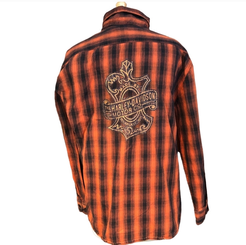 😎Host Pick😎Harley-Davidson Women's Embroidered Logo Orange Plaid Shirt